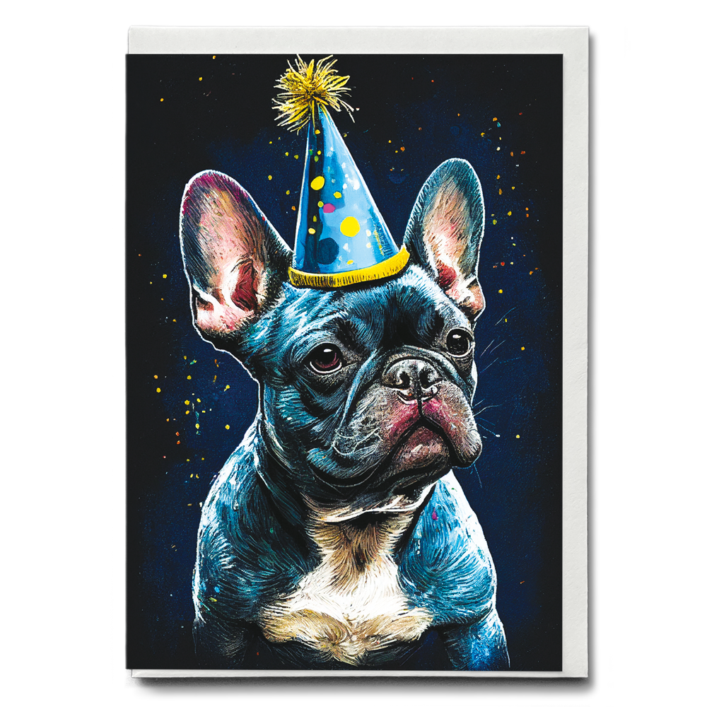 French bulldog with party hat in Van Gogh style - Greeting Card