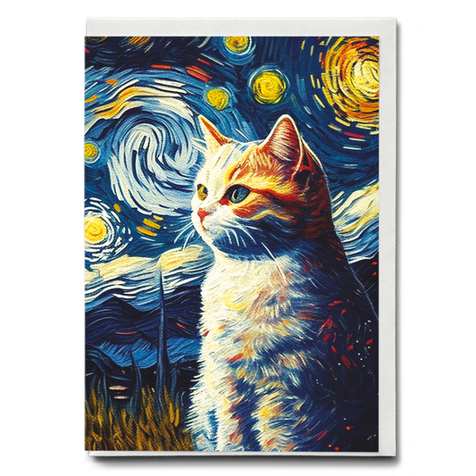 Cat in the Starry night in Van Gogh style - Greeting Card