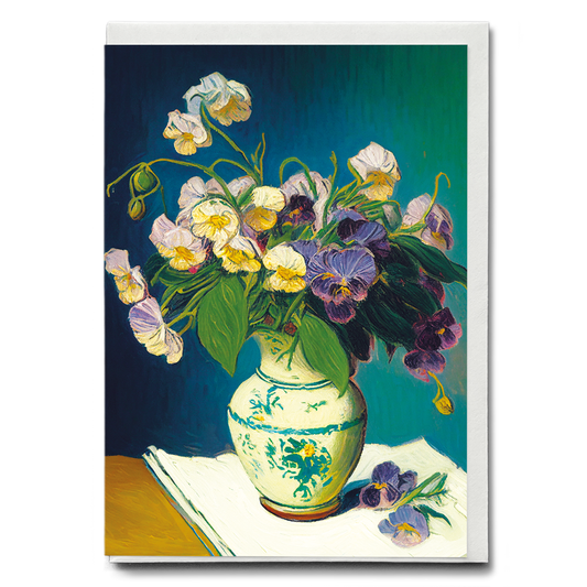 Pansies in a vase in Van Gogh style - Greeting Card