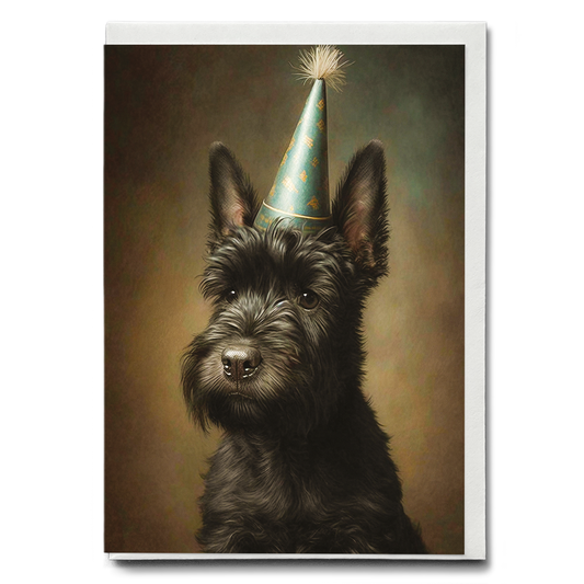 Renaissance portrait of a birthday Scottish Terrier - Greeting Card