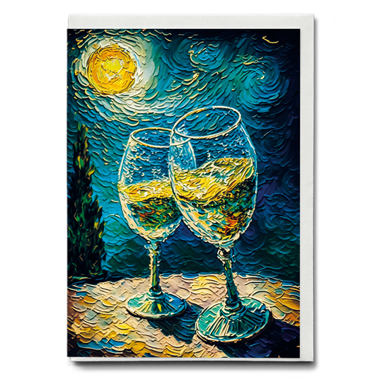 Champagne glasses toasting in Van Gogh style - Greeting Card