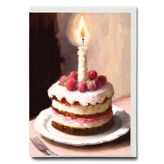 Stawberry Birthday cake painting in Claude Monet style - Greeting Card