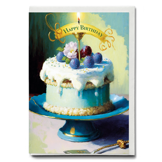Happy Birthday cake painting in Claude Monet style - Greeting Card