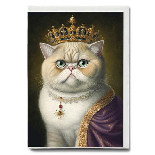 Renaissance painting of an Exotic Shorthair as a queen - Greeting Card
