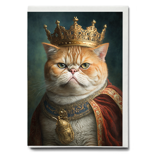 Renaissance painting of an Exotic Shorthair as a king - Greeting Card