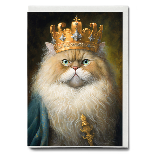 Renaissance painting of a Persian cat as a king - Greeting Card