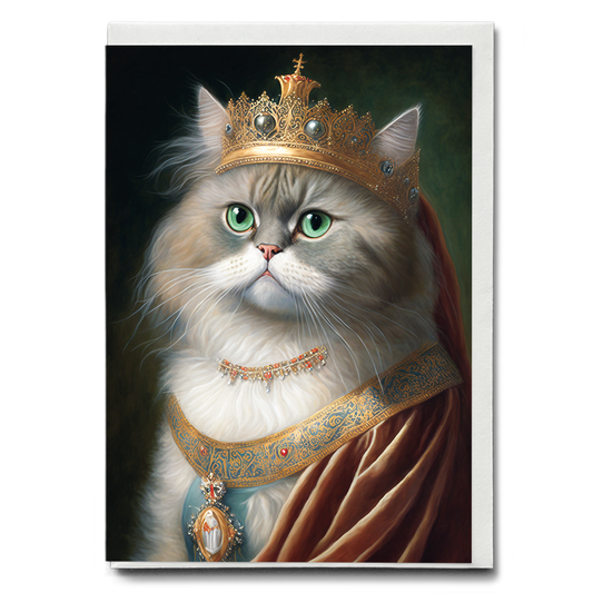 Renaissance painting of a Persian cat as a queen - Greeting Card