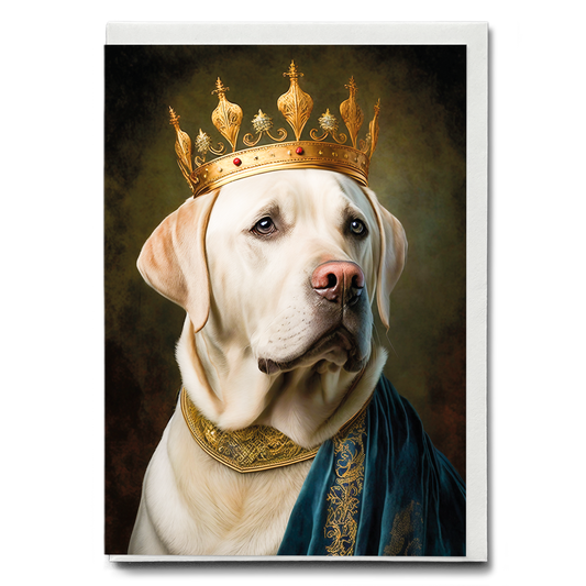 Renaissance painting of a white Labrador as a king - Greeting Card