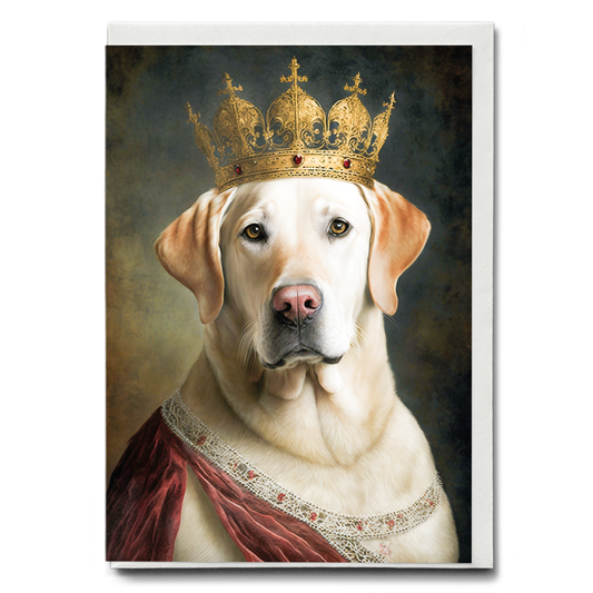 Renaissance painting of a white Labrador as a queen - Greeting Card
