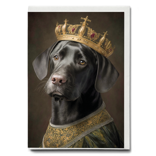 Renaissance painting of a black Labrador as a queen - Greeting Card