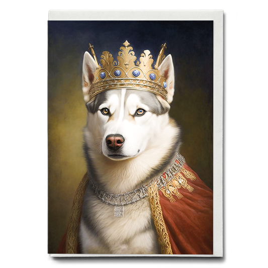 Renaissance painting of a Siberian Huskies as a king - Greeting Card