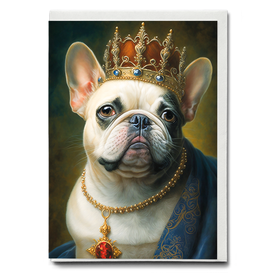 Renaissance painting of a french bulldog as a queen - Greeting Card
