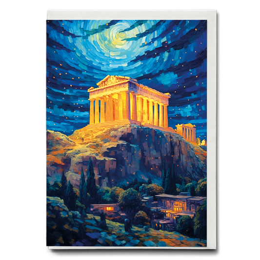 Akropolis van Athene at night in Van Gogh style - Greeting Card