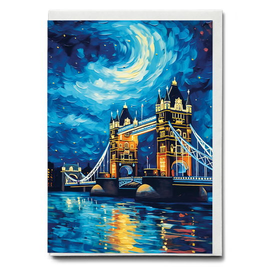 Tower Bridge painting at night in Van Gogh style - Greeting Card
