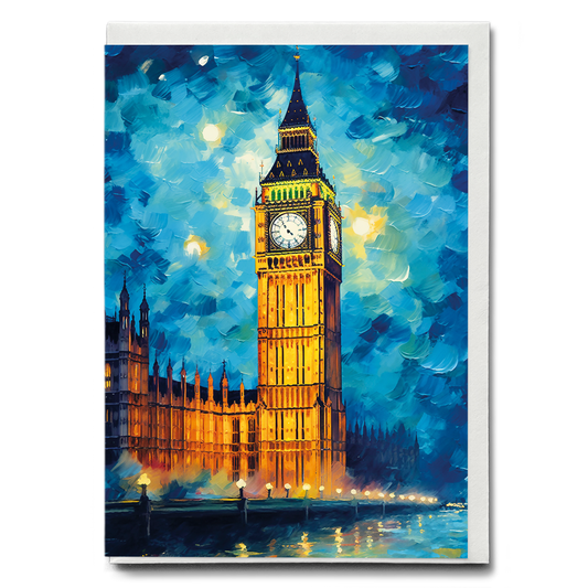The Big Ben painting at night in Van Gogh style - Greeting Card