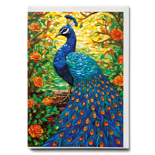 Peacock tile art - Greeting Card