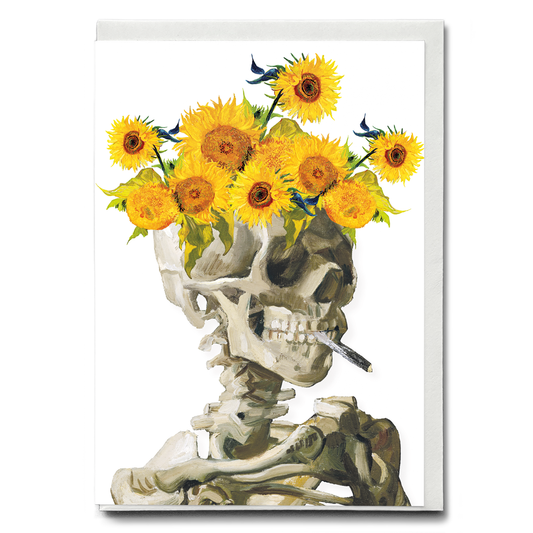 Head of a skeleton with sunflower crown - Greeting Card