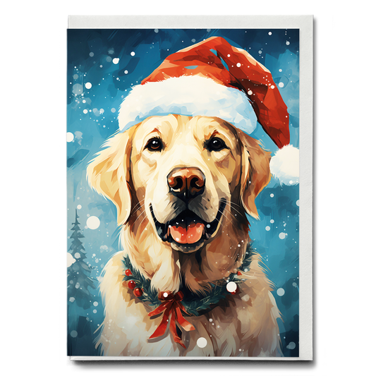 Painting of a labrador wearing a Christmas hat - Greeting Card