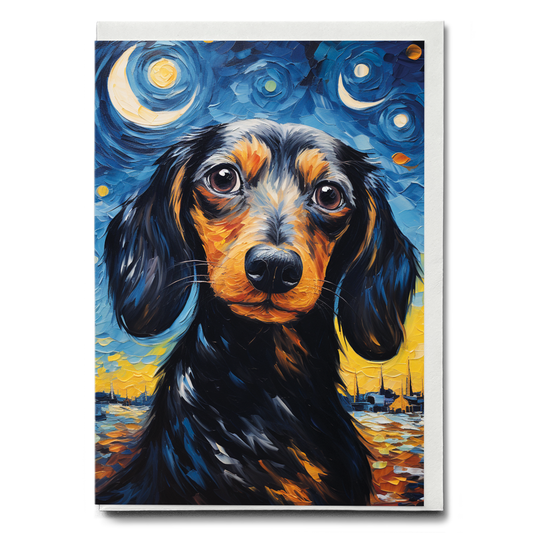Dachshund and the starry night - Greeting Card