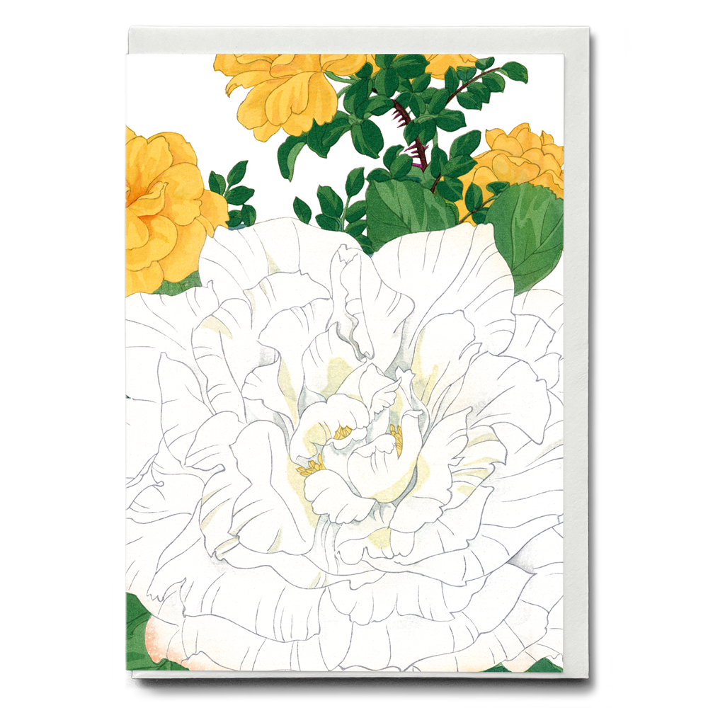 White & Yellow Roses By Tanigami Kônan - Wenskaart