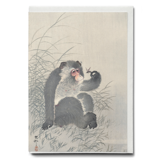 Monkey with insect By Ohara Koson - Greeting Card