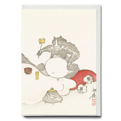 Tea ceremony of a raccoon By Shôrei - Greeting Card