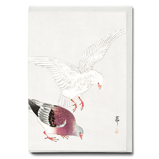 Two pigeons By Ohara Koson - Greeting Card
