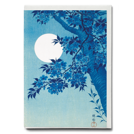 Blossoming Cherry on a Moonlit Night By Ohara Koson - Greeting Card