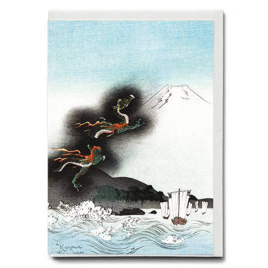 Dragon Rising Over Mount Fuji - Greeting Card