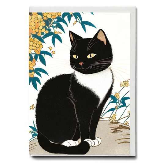 Little kitten with Forsythia - Greeting Card