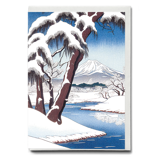 A Snowy Landscape with Mount Fuji - Greeting Card