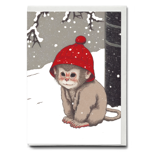 Baby monkey in the snow - Greeting Card