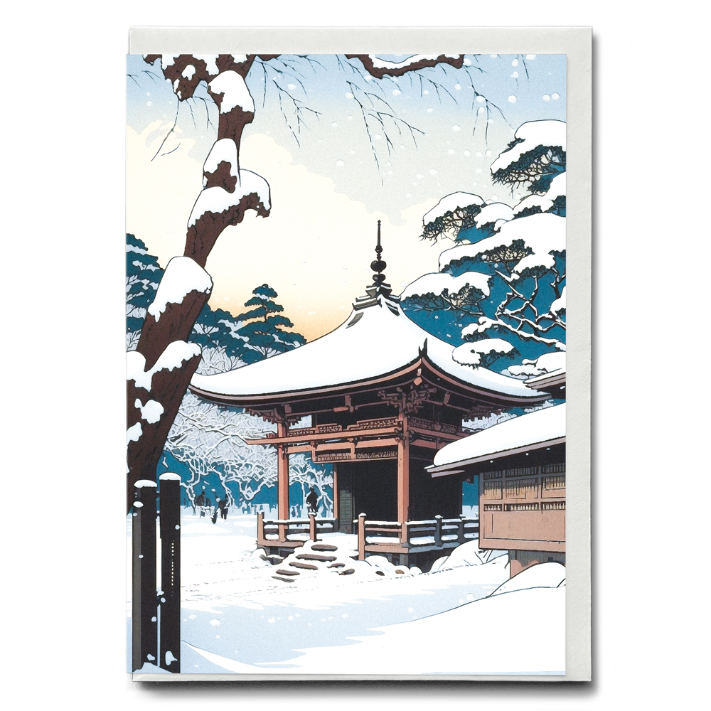 Japanese shrine in the snow - Greeting Card