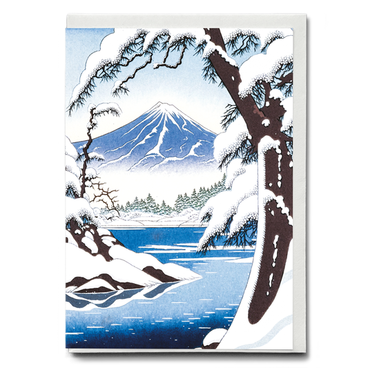 Snowy lake in front of mount fuji - Greeting Card
