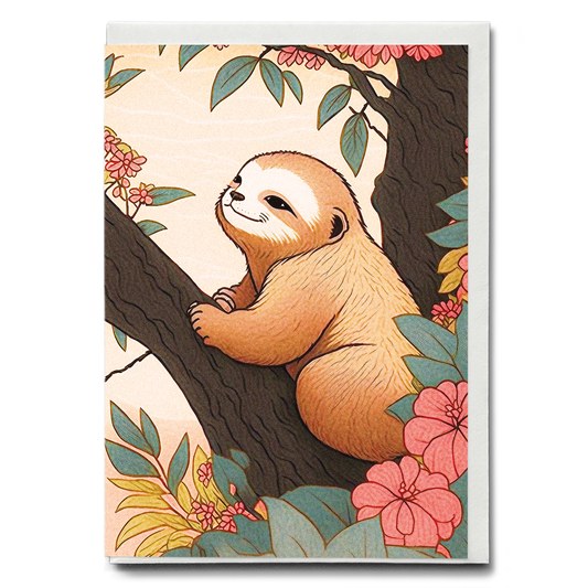 Sloth in a blossom tree - Greeting Card