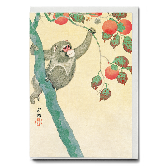 Monkey in a Persimmon Tree By Ohara Koson - Greeting Card