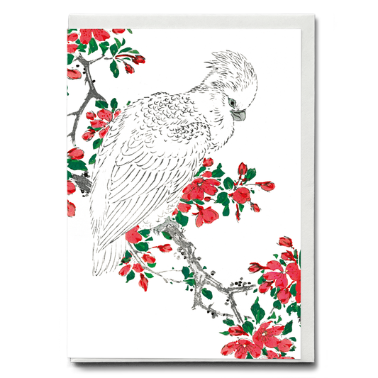 Parrot and Pyrus spectabilis By Numata Kashu - Greeting Card