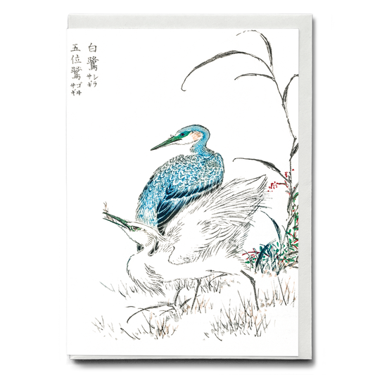 Night Heron and Little Egret By Numata Kashu - Greeting Card