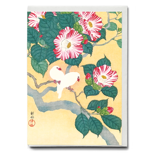 Camellia and Rice Birds By Ohara Koson - Greeting Card