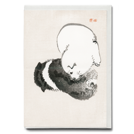 Black and white puppies by Kōno Bairei - Greeting Card