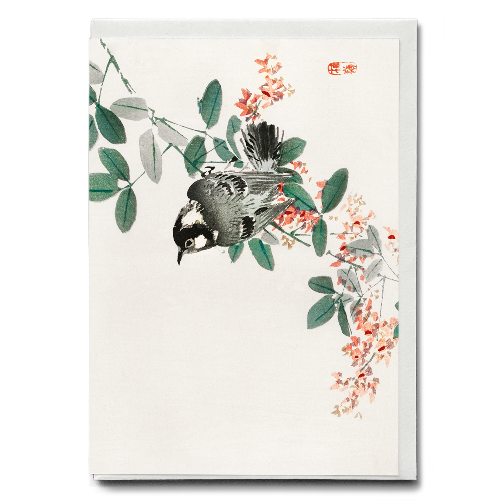 Black-capped chickadee by Kōno Bairei - Greeting Card