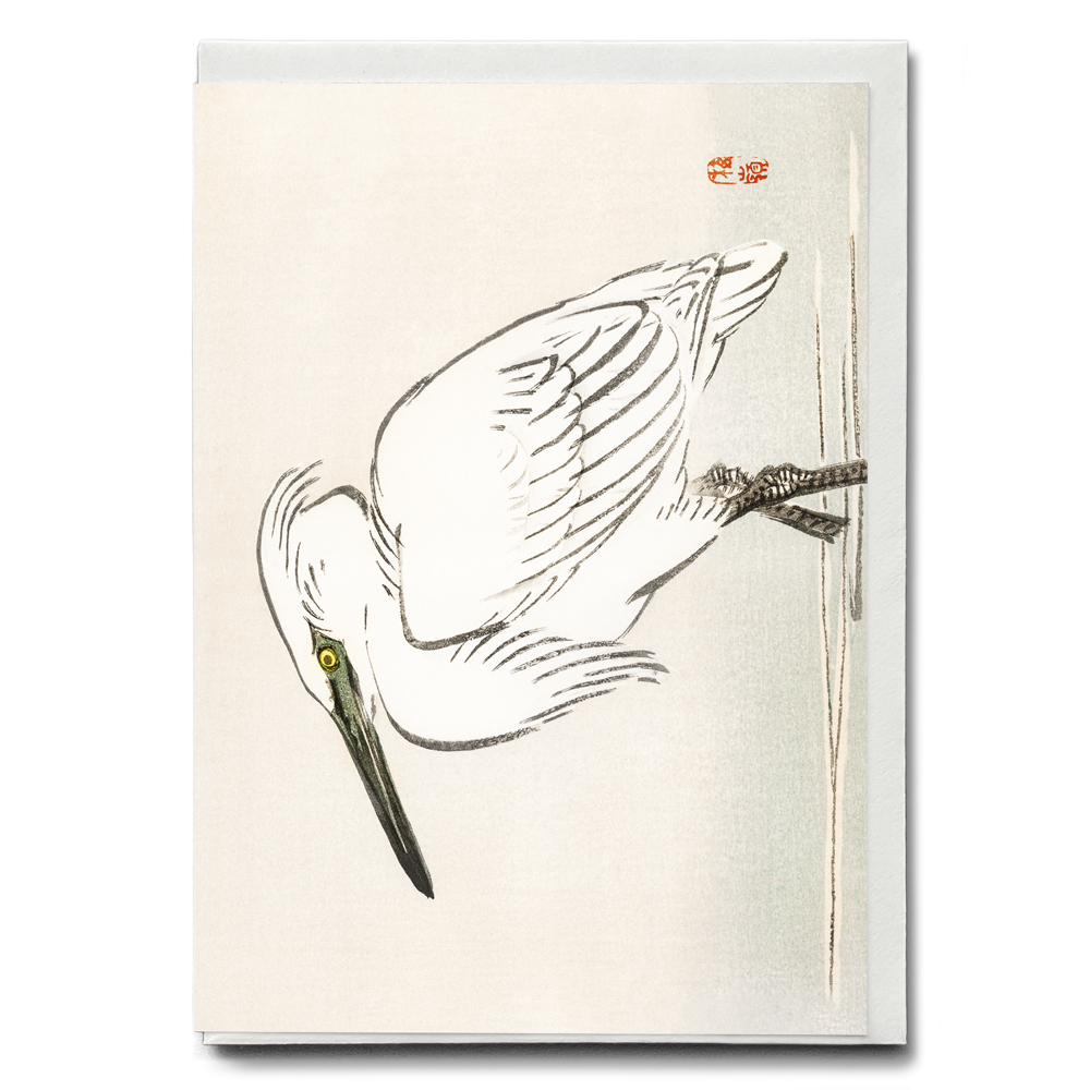 Snowy egret by Kōno Bairei - Greeting Card