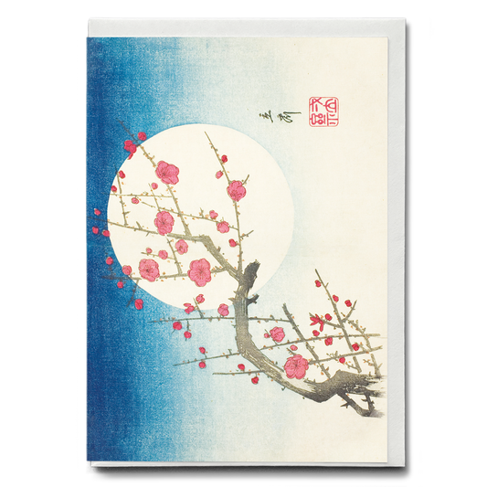A Red Plum Branch against the Summer Moon By Hiroshige  - Greeting Card