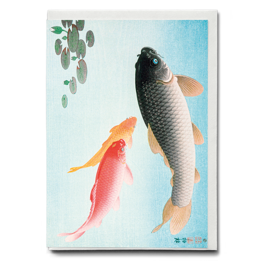 Common and Golden Carp by Ohara Koson. - Greeting Card