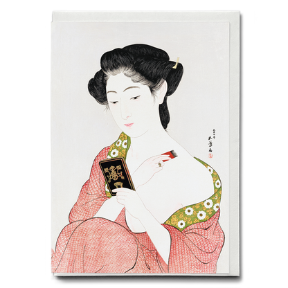 Woman Applying Powder by Goyō Hashiguchi - Greeting Card