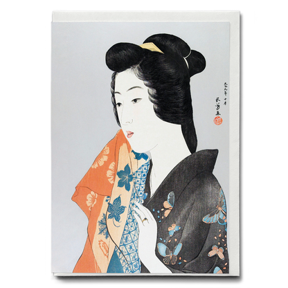 Woman Holding a Hand Towel by Goyō Hashiguchi - Greeting Card