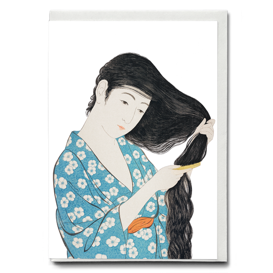 Woman Combing Her Hair (Cutout) by Goyō Hashiguchi - Greeting Card