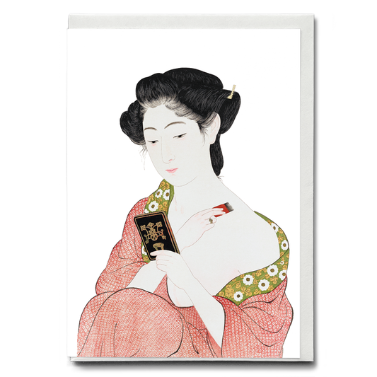 Woman Applying Powder by Goyō (Cutout) Hashiguchi - Greeting Card