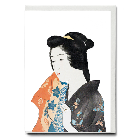 Woman Holding a Hand Towel by Goyō 5(Cutout) Hashiguchi - Greeting Card