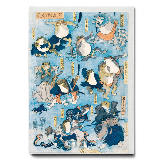 Famous Heroes of the Kabuki Stage Played by Frogs by Utagawa Kuniyoshi - Greeting Card